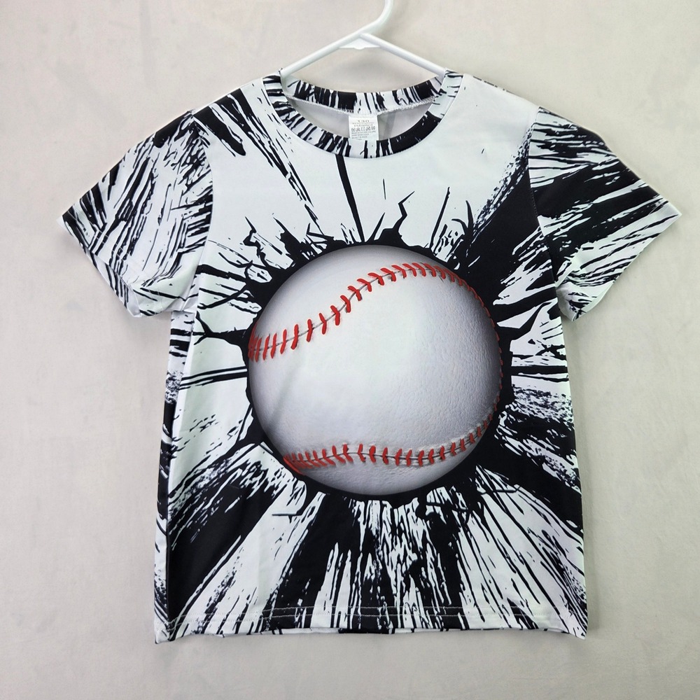 Unbranded‎ Baseball Graphic T-Shirt Boys Size 130 Black White Excellent 3D Print